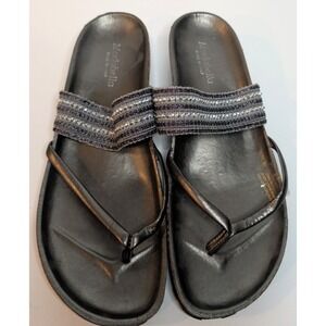 Modabella Italy Women's Black Wedge Thong Sandals‎ Beaded Strap Size 39